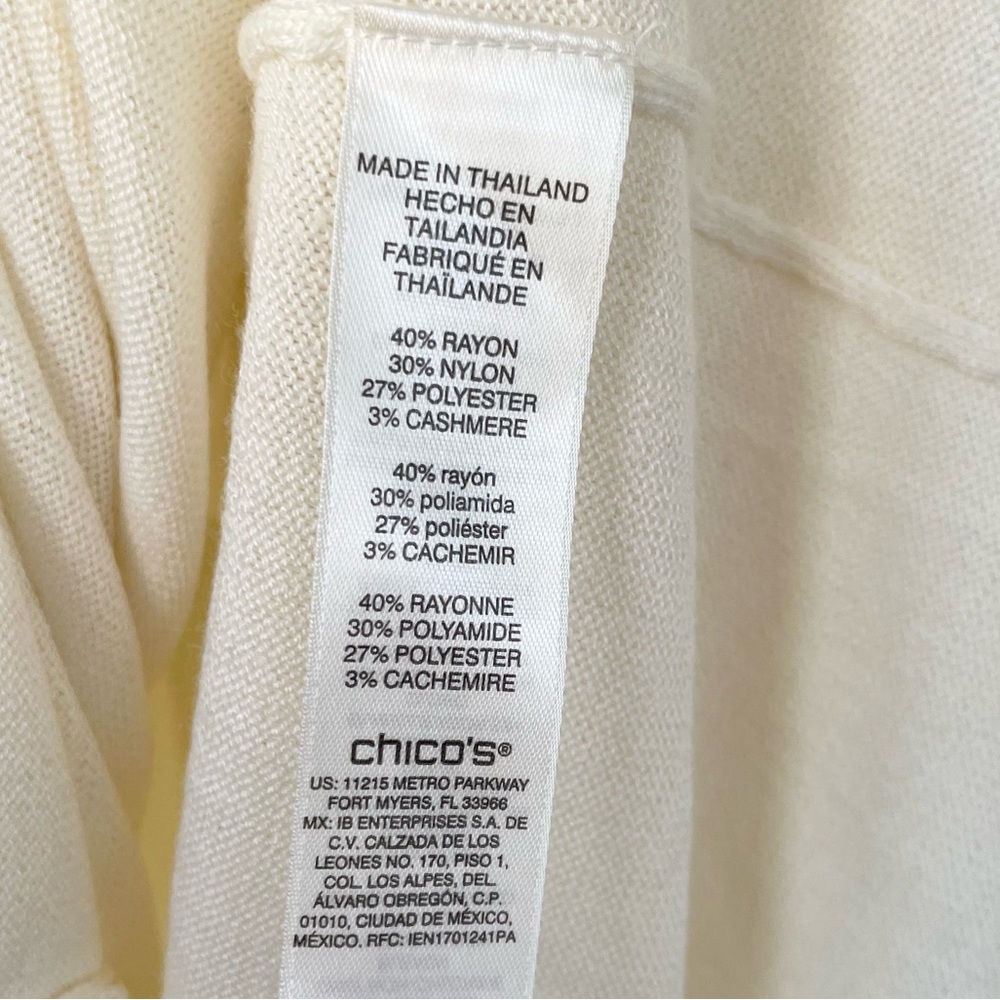 Chico’s Ivory Sweater Cashmere Blend Scoop Meck size 3 - Picture 7 of 8